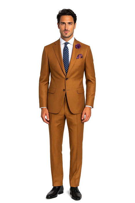 Men's Rust Classic Fit 2 Button Two-Piece Side Vents Cheap Priced Business Suits Clearance Sale