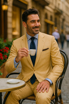 Men's Sand Linen Tapered Cutting Two Button Suit - Mens Linen Suit - Image 8