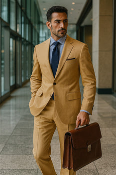 Men's Sand Linen Tapered Cutting Two Button Suit - Mens Linen Suit - Image 6