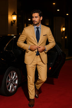 Men's Sand Linen Tapered Cutting Two Button Suit - Mens Linen Suit - Image 2