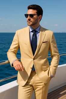 Men's Sand Linen Tapered Cutting Two Button Suit - Mens Linen Suit