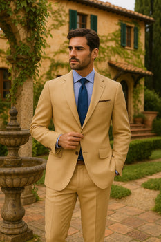 Men's Sand Linen Tapered Cutting Two Button Suit - Mens Linen Suit - Image 9