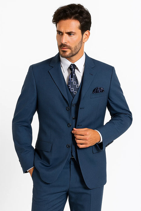 Men’s Saphire Steel Blue 3-Button Suit