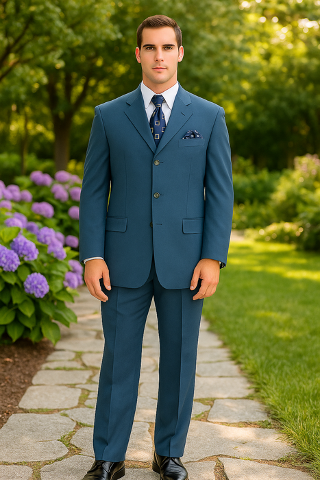 Men’s Saphire Steel Blue 3-Button Suit