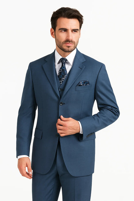 Men’s Saphire Steel Blue 3-Button Suit