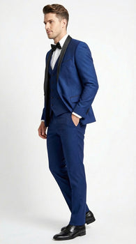 Men’s Shiny Sharkskin Saphire Royal Blue Tuxedo