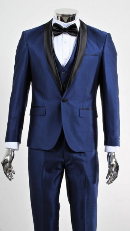 Men’s Shiny Sharkskin Saphire Royal Blue Tuxedo