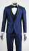 Men’s Shiny Sharkskin Saphire Royal Blue Tuxedo 3 Piece Suit with Black Shawl Lapel | Formal Wedding Prom Suit Shiny Fabric