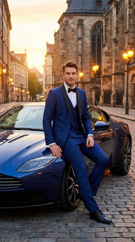 Men’s Shiny Sharkskin Saphire Royal Blue Tuxedo