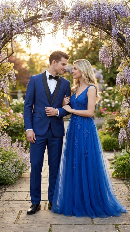 Men’s Shiny Sharkskin Saphire Royal Blue Tuxedo