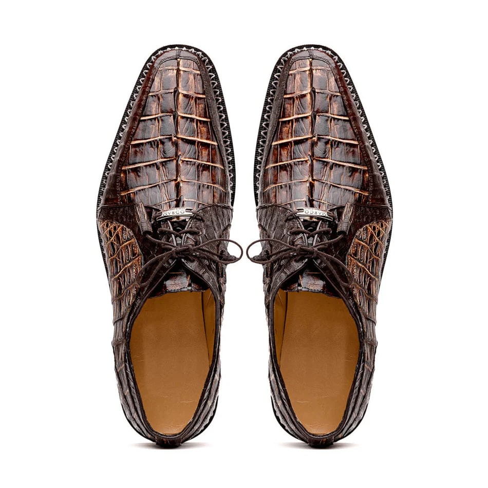 Marco Di Milano Caribe Men's Shoes Orix & Brown Exotic Hornback Crocodile Skin Derby Oxfords - Image 3