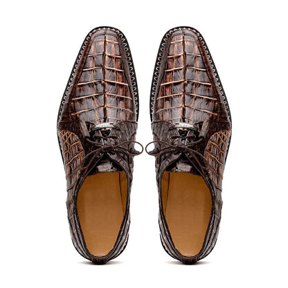 Marco Di Milano Caribe Men's Shoes Orix & Brown Exotic Hornback Crocodile Skin Derby Oxfords - Image 3