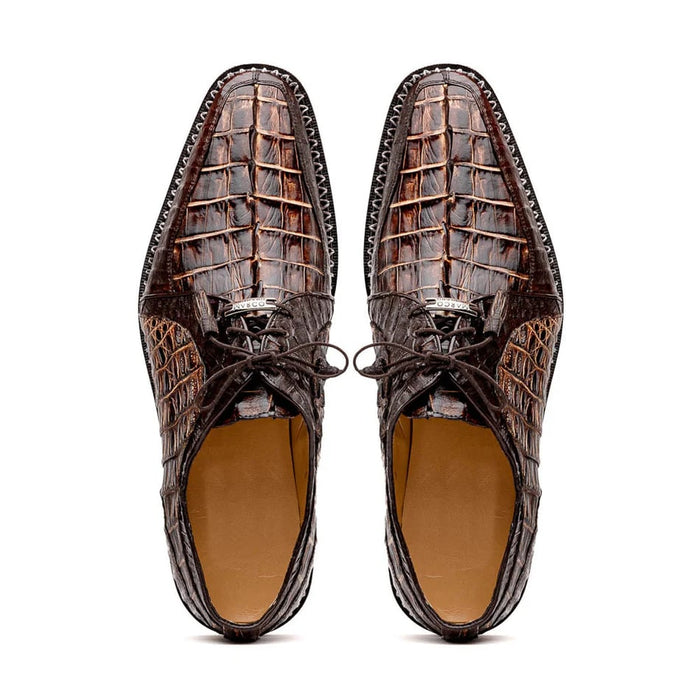 Marco Di Milano Caribe Men's Shoes Orix & Brown Exotic Hornback Crocodile Skin Derby Oxfords - Image 3