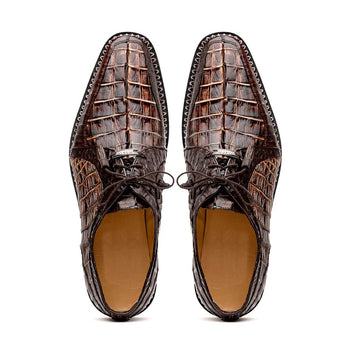 Marco Di Milano Caribe Men's Shoes Orix & Brown Exotic Hornback Crocodile Skin Derby Oxfords - Image 3