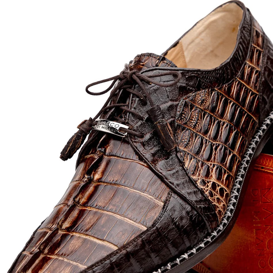 Marco Di Milano Caribe Men's Shoes Orix & Brown Exotic Hornback Crocodile Skin Derby Oxfords - Image 5