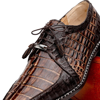 Marco Di Milano Caribe Men's Shoes Orix & Brown Exotic Hornback Crocodile Skin Derby Oxfords - Image 5