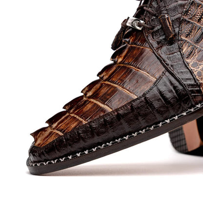 Marco Di Milano Caribe Men's Shoes Orix & Brown Exotic Hornback Crocodile Skin Derby Oxfords - Image 4