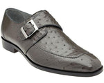 Belvedere Men's Shoes Gray Ostrich Side Buckle Strap Josh 114011