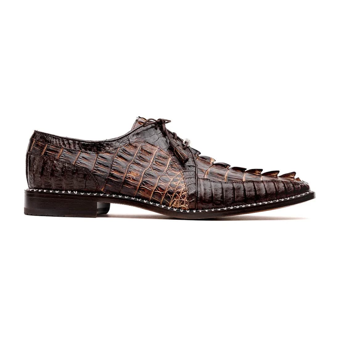 Marco Di Milano Caribe Men's Shoes Orix & Brown Exotic Hornback Crocodile Skin Derby Oxfords - Image 2