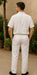 Men's Short Sleeve 100% Linen 2 Piece With Pleated Pant White Shirt  Walking Leisure Suit