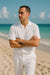 Men's Short Sleeve 100% Linen 2 Piece With Pleated Pant White Shirt  Walking Leisure Suit