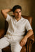 Men's Short Sleeve 100% Linen 2 Piece With Pleated Pant White Shirt  Walking Leisure Suit