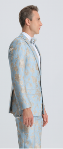 Men's Sky Blue & Silver Gold Floral Paisley Prom Tuxedo