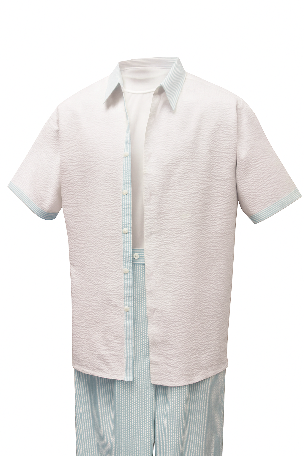 Men’s Sky Blue Two-Piece Short Sleeve Walking Suit Plus Matching Pants – Casual Summer Outfit