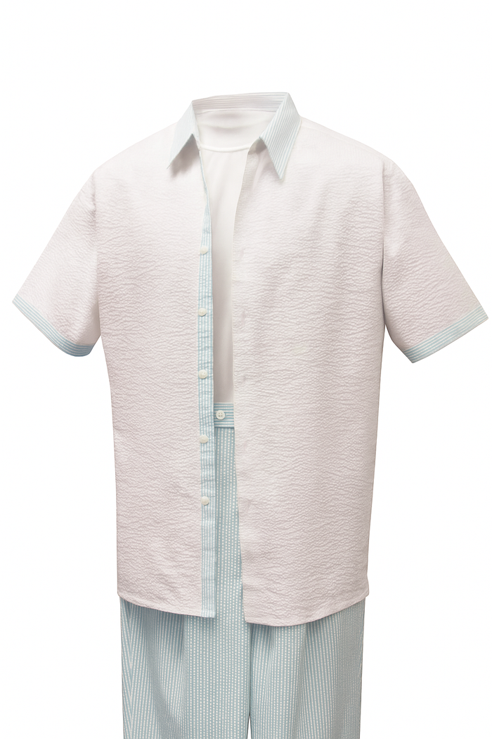 Men’s Sky Blue Two-Piece Short Sleeve Walking Suit Plus Matching Pants – Casual Summer Outfit