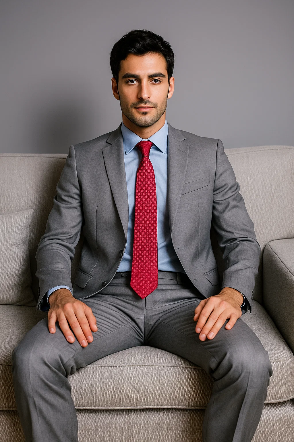 Men's Slim Fit Light Grey Sharkskin 2-Button Suit