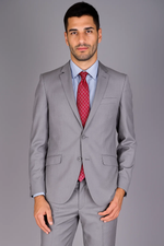 Men's Solid  Light Gray ~ Grey 3 Pieces Vested 2 Two Buttons Suit + Free Shirt & Tie