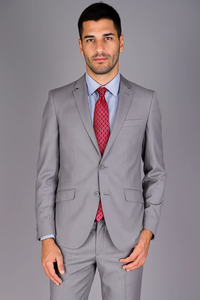 Men's Slim Fit Light Grey Sharkskin 2-Button Suit