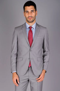 Men's Slim Fit Light Grey Sharkskin 2-Button Suit