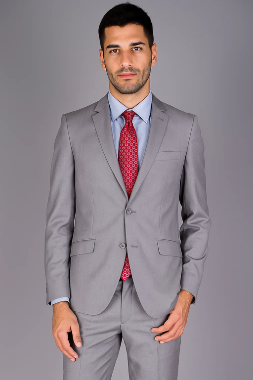 Mantoni Suit - Signature Menswear Wool Fabric SuitsOutlet - Brand Men's Slim-fit patterned Grey 2-button Suit - High End Suits - High Quality Suits