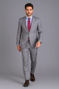 Men's Slim Fit Light Grey Sharkskin 2-Button Suit