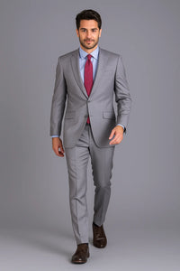 Men's Slim Fit Light Grey Sharkskin 2-Button Suit