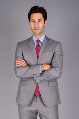Men's Slim Fit Light Grey Sharkskin 2-Button Suit