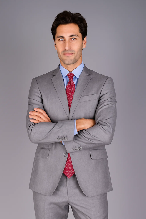 Men's Slim Fit Light Grey Sharkskin 2-Button Suit