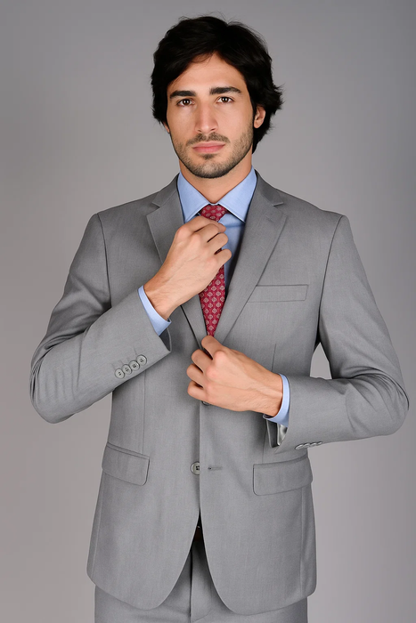 Men's Slim Fit Light Grey Sharkskin 2-Button Suit