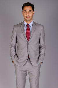 Men's Slim Fit Light Grey Sharkskin 2-Button Suit
