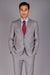 Men's Solid  Light Gray ~ Grey 3 Pieces Vested 2 Two Buttons Suit + Free Shirt & Tie
