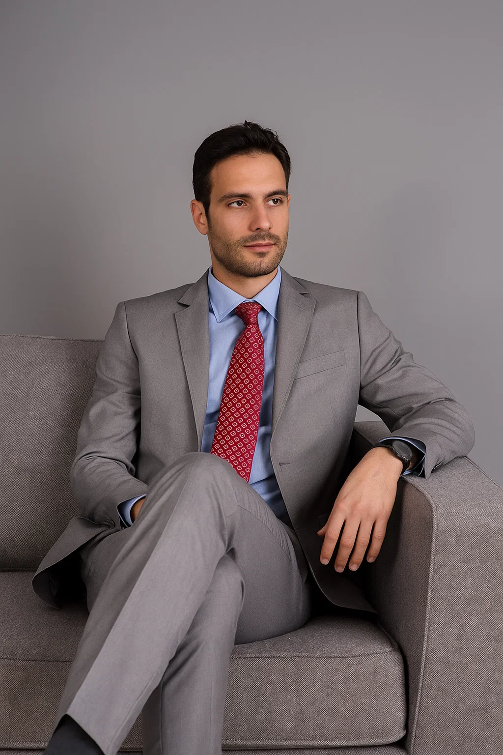 Men's Slim Fit Light Grey Sharkskin 2-Button Suit