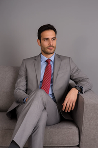 Men's Slim Fit Light Grey Sharkskin 2-Button Suit