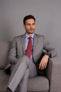 Men's Slim Fit Light Grey Sharkskin 2-Button Suit