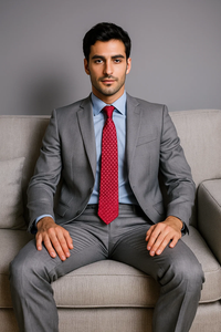 Men's Slim Fit Light Grey Sharkskin 2-Button Suit