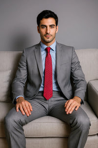 Men's Slim Fit Light Grey Sharkskin 2-Button Suit