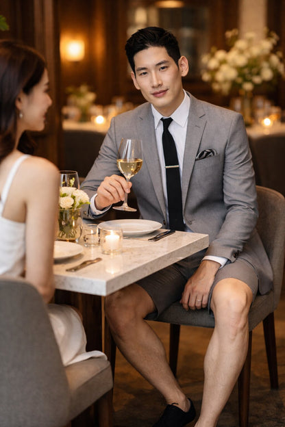 Men's Summer Business Gray Suits With Shorts Pants Set (Sport Coat Looking)