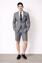 Men's Summer Business Gray Suits With Shorts Pants Set (Sport Coat Looking)