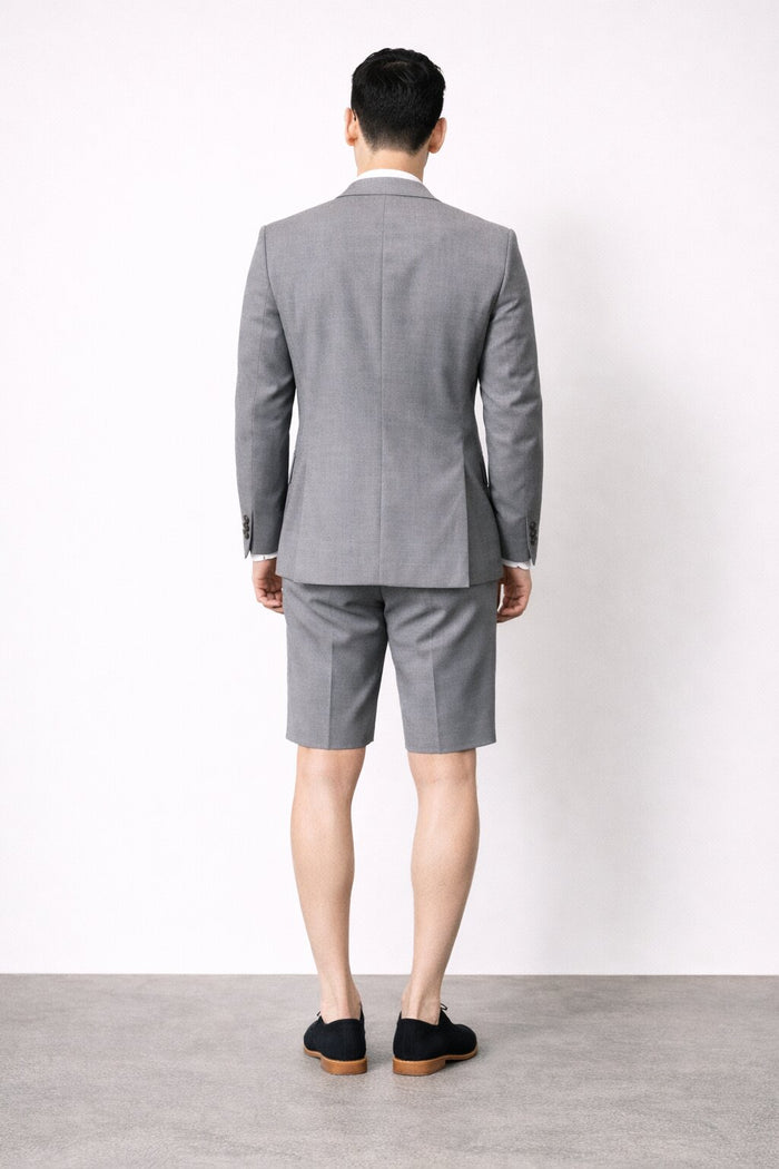 Men's Summer Business Gray Suits With Shorts Pants Set (Sport Coat Looking)