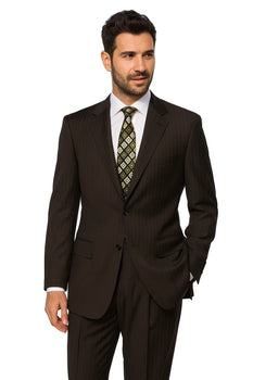 Men's Two Button Brown Pinstripe Cheap Priced Business Suits Clearance Sale - Image 2